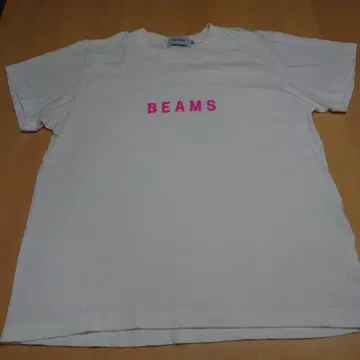 BEAMS 티셔츠 화이트 핑크 로고 S 사이즈