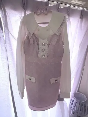 앙크루즈 비쥬 점프 스커트 프릴 블라우스 세트 양산형 지뢰계