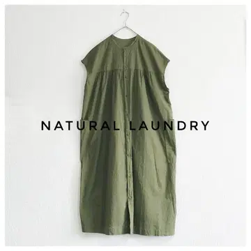 새상품급 NATURAL LAUNDRY 코튼 린넨 개더 원피스 카키