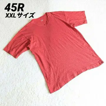 새상품급 45R 코튼 반팔 T셔츠 빨간색 5 일본제 V넥