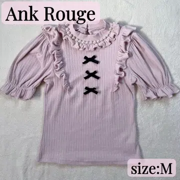 Ank Rouge 앙크루즈 상의 펄 리본 프릴 반팔 니트