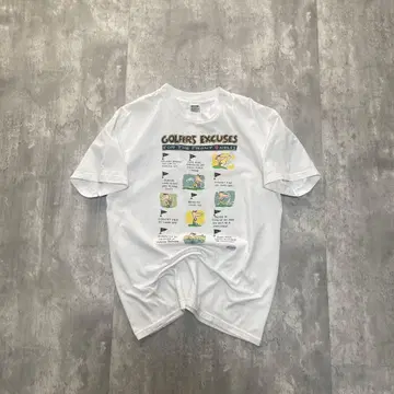 90s USA 구제 의류 골프 백 프린트 T셔츠 반팔 화이트 L 사이즈
