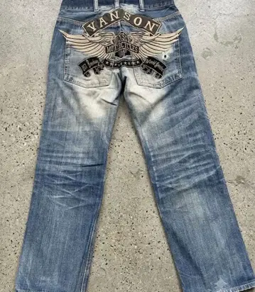 N VANSON MOTORCYCLES 데님 청바지 로고 자수 반손