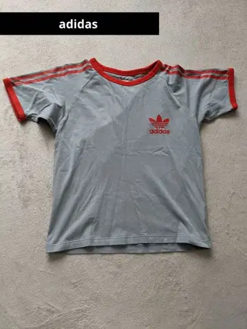 adidas 트레포일 반팔 티셔츠 그레이 x 레드 M