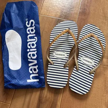 Havaianas 비치 샌들 스트라이프 골드 라메 37-38