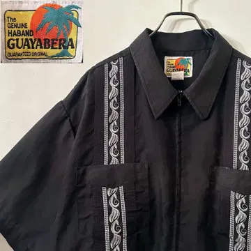90s GUAYABERA 반팔 자수 쿠바 셔츠 2XL 블랙