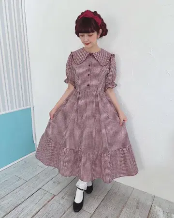 시마미사 m petit 아오키 미사코 깅엄 체크 원피스 빨간색 M