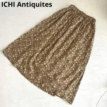 ICHI Antiquites 린넨 100% 꽃무늬 개더 롱 스커트