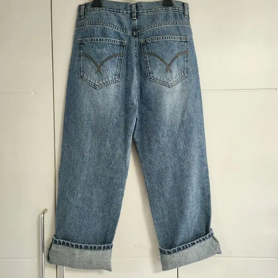 Badblood Lion Patch Washed Barrel Pants - Blue Denim Check