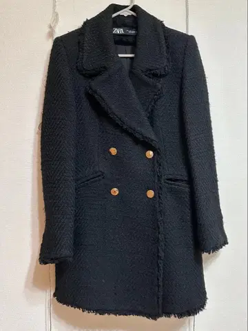 ZARA 더블 브레스트 트위드 텍스처 코트 S 사이즈