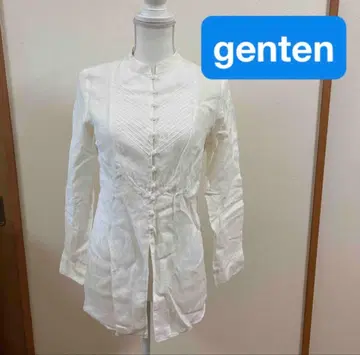 겐텐 린넨 셔츠 스탠드 카라 블라우스