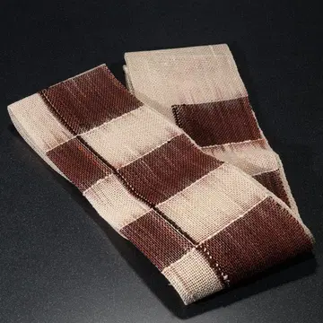 여름용 반폭 오비 린넨 체크 패턴 아이보리 x 브라운 R1796