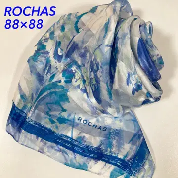 ROCHAS 로샤스 꽃무늬 실크 100% 스카프 블루 일본제