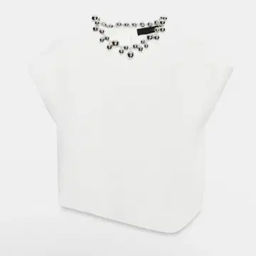 ZARA 비즈 장식 반팔 티셔츠 화이트