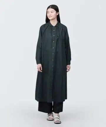 무인양품 린넨 세미 워싱 긴팔 셔츠 원피스 블랙 XS