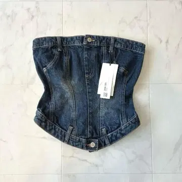 택 포함 새상품 ZARA 데님 뷔스티에 베어탑 코르셋 M 인디고