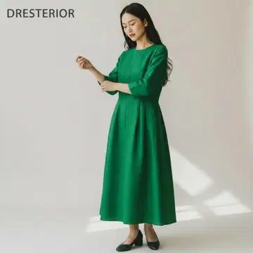 새상품 드레 스테리아 핏&플레어 울 원피스 A라인 그린