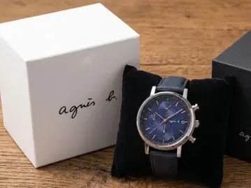 agnes b. 손목시계 네이비 가죽 밴드 남성용