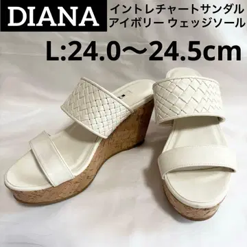 DIANA 인트레차트 샌들 아이보리 뜨개질 웨지솔