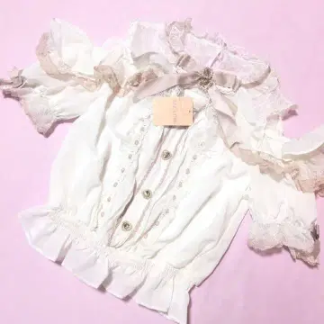 LIZLISA 리즈리사 오픈 숄더 프릴 블라우스 화이트 화이트 핑크