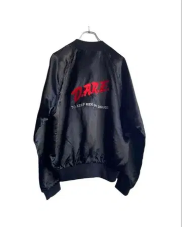 레어 USA제 80s90r D.A.R.E. 자수 빅 로고 새틴 블루종 L