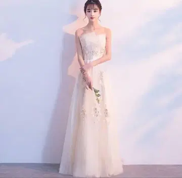 베어탑 웨딩 드레스 꽃무늬 자수 튤