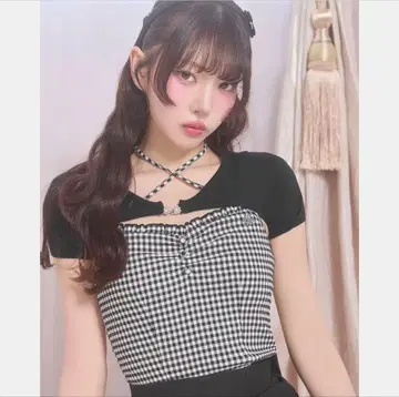 [1주간 한정 가격] 미셸 마카롱 깅엄 크로스 앙상블 상의