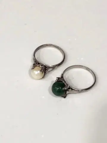 빈티지 펄 그린 스톤 silver925 반지 2세트
