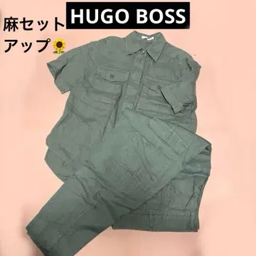 HUGO BOSS 휴고보스 린넨 셋업 XS 카키 반팔 셔츠 팬츠