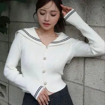 SNIDEL 세일러 카라 리브 니트 가디건 긴팔