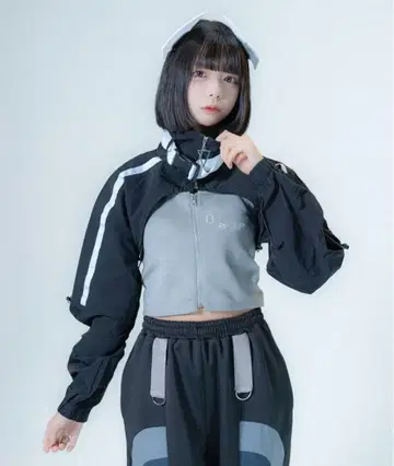 벨트 크롭 나일론 상의 지뢰 서브컬쳐 사이버 후드티 저지