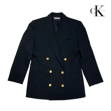 00T441 Calvin Klein 골드 버튼 블루 테일러드 자켓