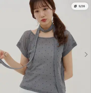 Discoat [ umm. ] 초커 포함 도트 래글런 풀오버 여성용