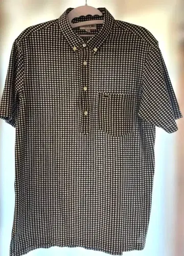 LACOSTE 깅엄 체크 피케 셔츠 반팔 라코스테 남성용 블랙