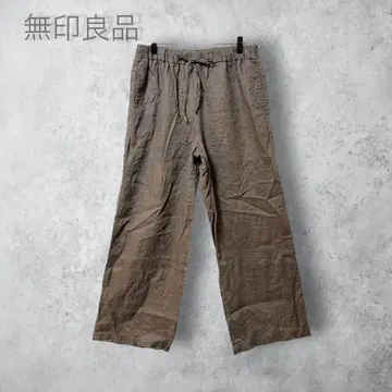 [ 무인양품 ] 린넨 와이드 팬츠 린넨 100% 카키 L 심플