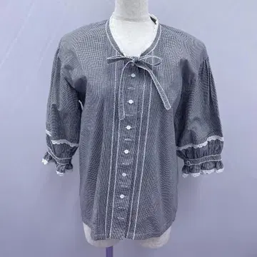 Y 4778 PINKHOUSE 화이트 블랙 체크 오부 소매 셔츠 블라우스