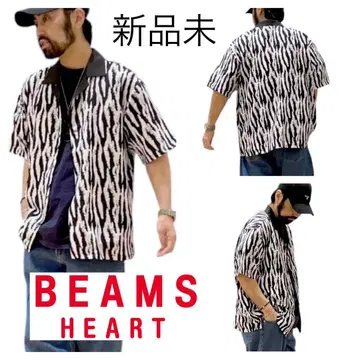 새상품 미사용 BEAMS HEART 제브라 애니멀 빅 오픈 카라 셔츠