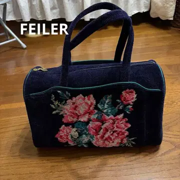 [ 미사용 ] FEILER 페이러 핸드백 슈니르 직조 장미 네이비