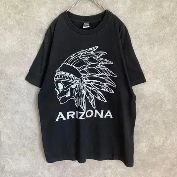 ARIZONA 스컬 인디언 페더T셔츠 블랙 L사이즈
