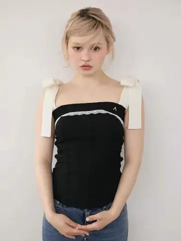 andmary의 Samantha ribbon tops 블랙
