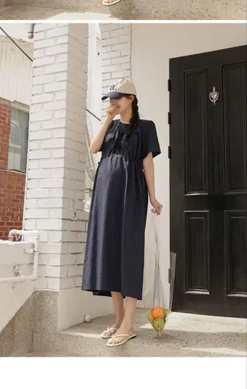 soim 네이비 반팔 마터니티 원피스
