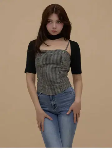 andmary 낸시 체크 세트 탑스