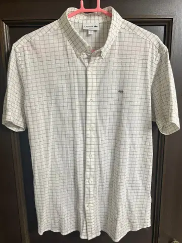LACOSTE 슬림핏 반팔 셔츠 체크 무늬 FR5 US L