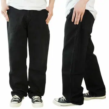 W36 새상품 디키즈 DICKIES 블랙 데님 가죽 패치 트윌 팬츠