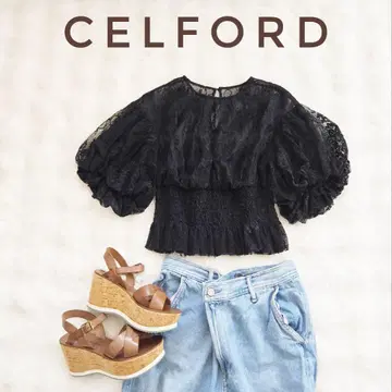 새상품급 CELFORD 레이스 퍼프 슬리브 블라우스 셀포드 36