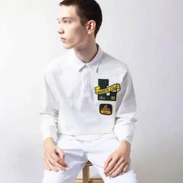 LACOSTE Club 긴팔 피케 셔츠 화이트 와펜