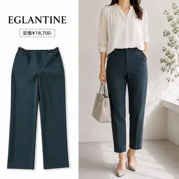 EGLANTINE 테이퍼드 팬츠 38 블랙 스트레치 슬림 레그 일본제