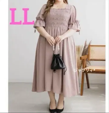 쿠레트 소매 리본 셔링 원피스 핑크 플러스 사이즈 LL