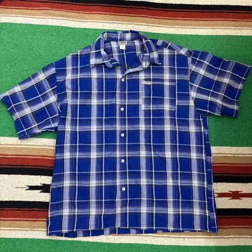Caltop 체크 무늬 반팔 셔츠 3XL 블루 빅 사이즈 칼탑