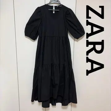 [새상품급] ZARA 퍼프 슬리브 티어드 원피스 블랙 S 포플린 블랙